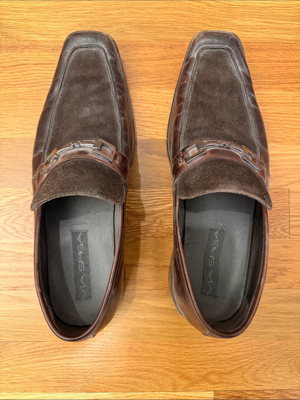 Via Spiga Brown Leather & Suede Bit Loafers
